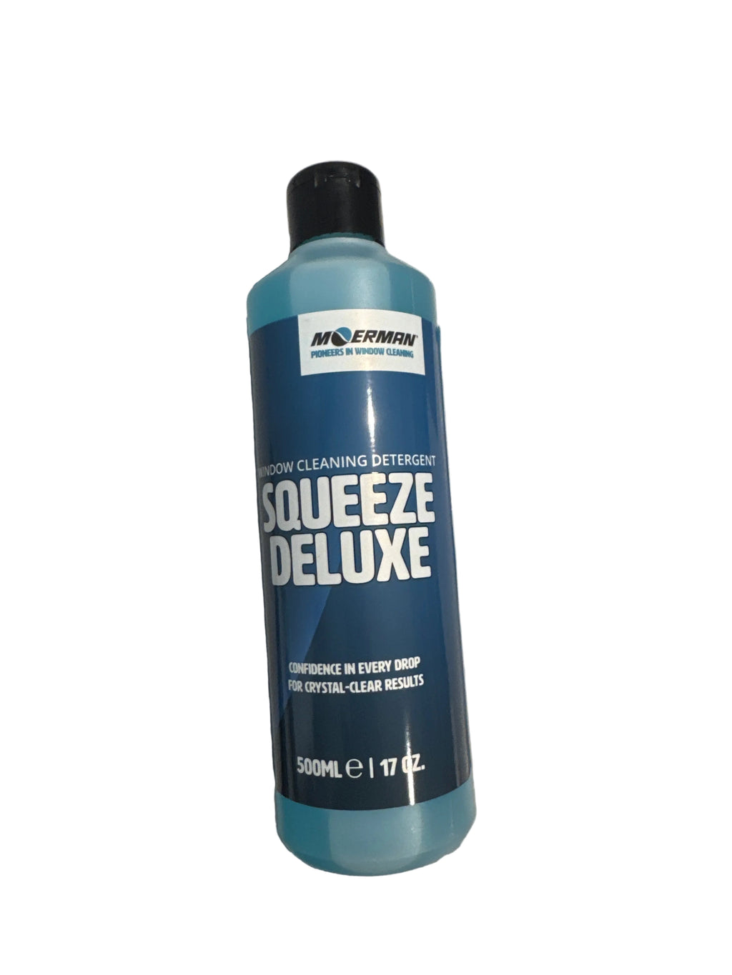 Liquide concentré de nettoyage pour vitres MOERMAN PRO DELUXE 500 ml, flacon avec étiquette visible.