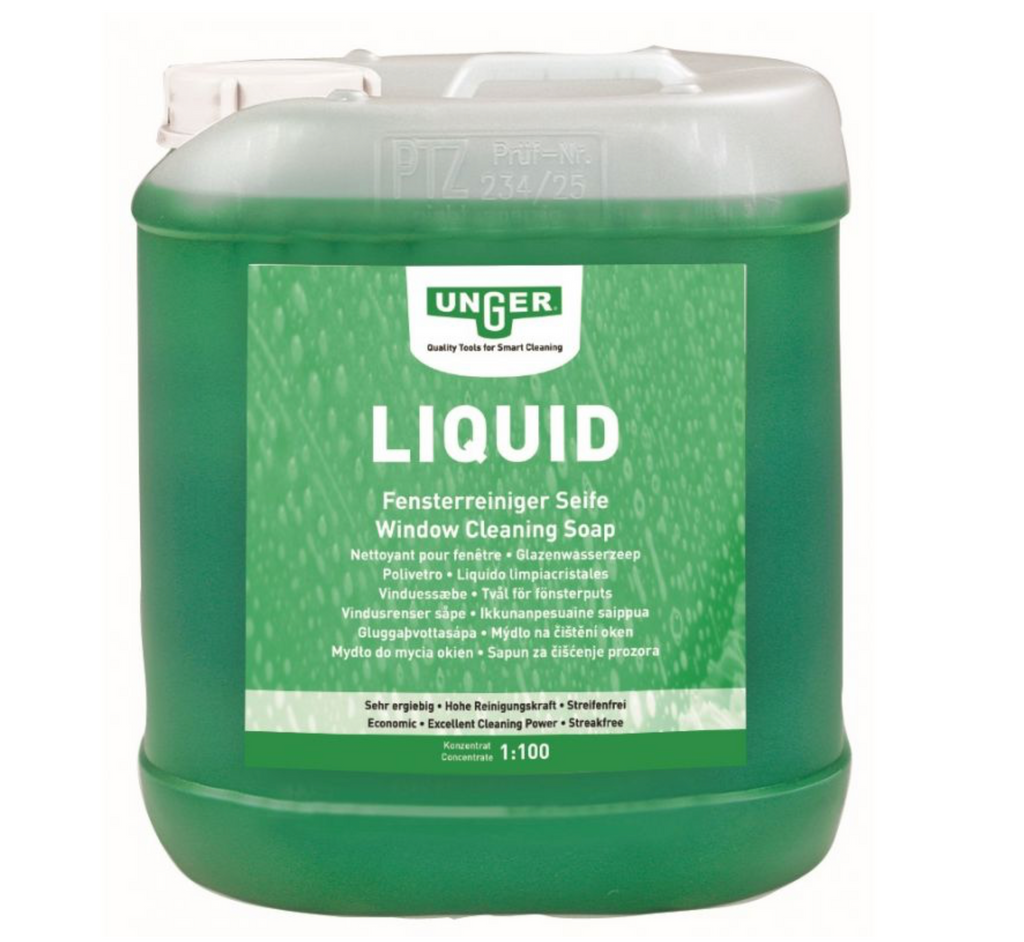 Liquide vitres concentré UNGER en bouteille de 1L ou 5L, nettoyant efficace pour vitres et surfaces en verre.