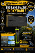Pad en laine d’acier inoxydable avec sticker holographique, sans support, conçu pour le nettoyage et le polissage.
