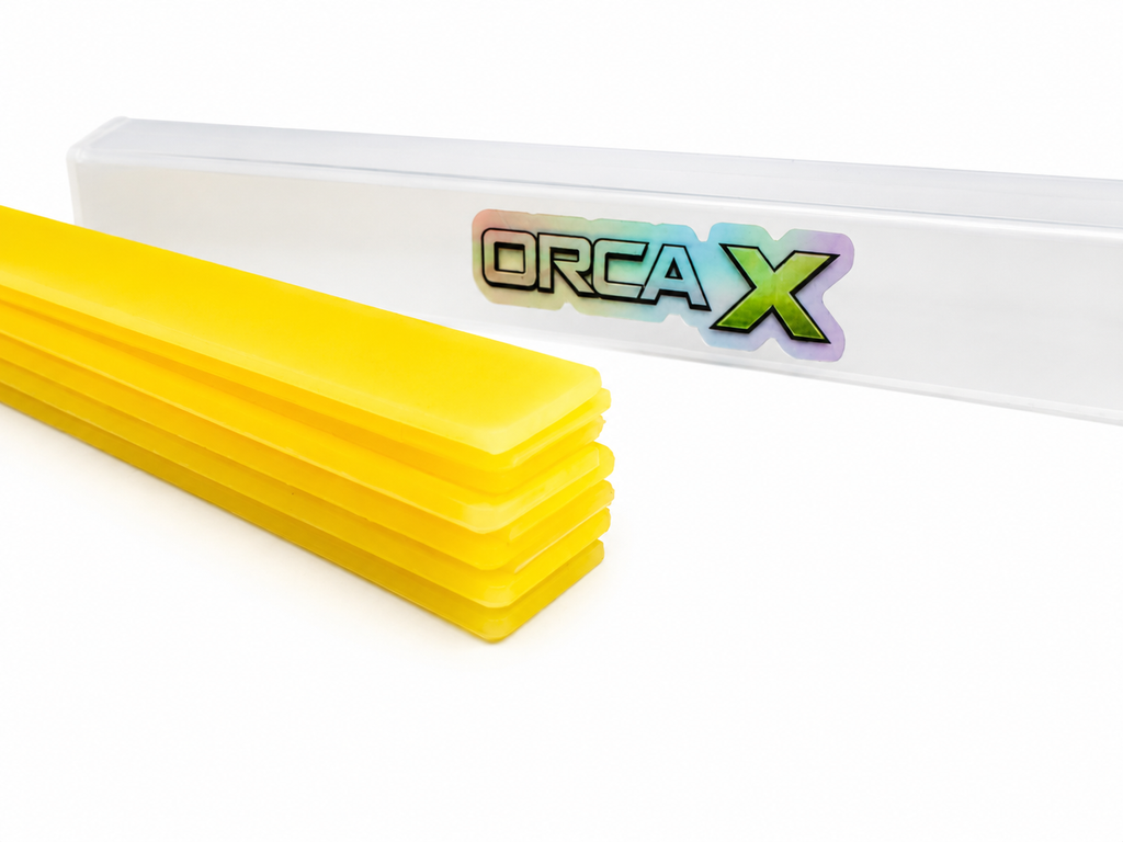🟡 Caoutchouc ORCA X Jaune – Boîte de 10 Caoutchoucs Professionnels pour Raclette à Vitres