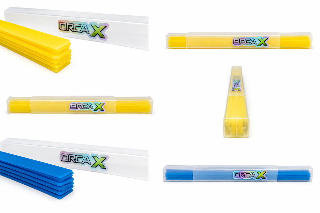 🟡 Caoutchouc ORCA X Jaune – Boîte de 10 Caoutchoucs Professionnels pour Raclette à Vitres