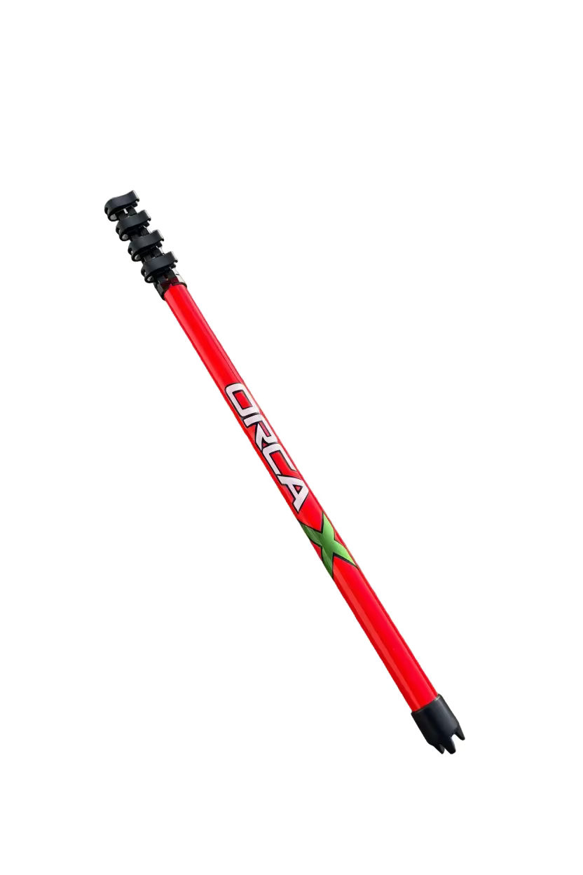 Perche télescopique en carbone Orca X, extensible de 2,5 à 4,6 mètres, avec mécanisme de verrouillage, vue de l'image.