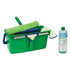 Kit de nettoyage de vitres UNGER GreenLabel avec raclette et accessoires pour un nettoyage efficace des fenêtres.