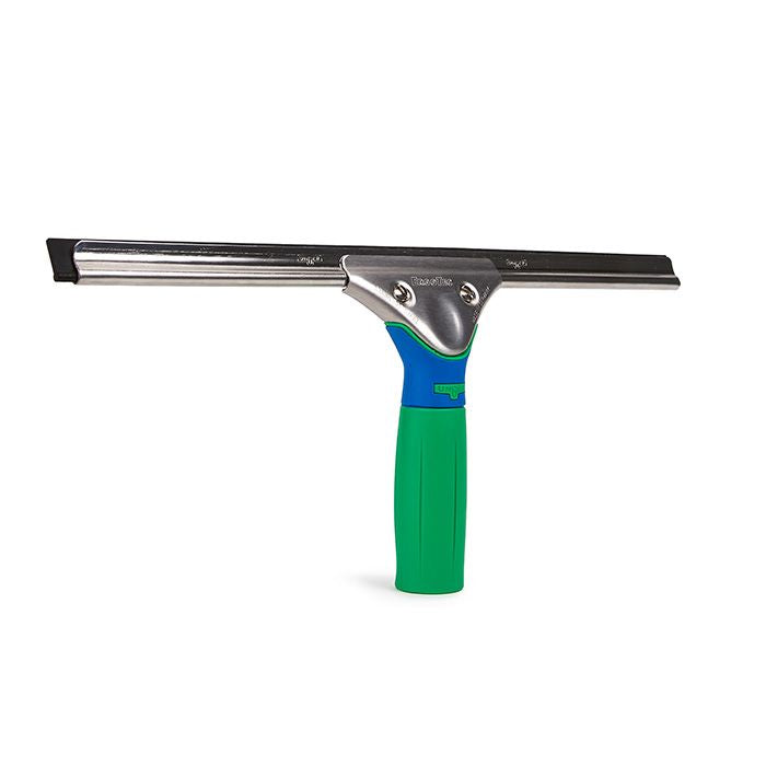 Kit de nettoyage de vitres UNGER GreenLabel avec raclette et chiffon pour un nettoyage efficace des surfaces vitrées.