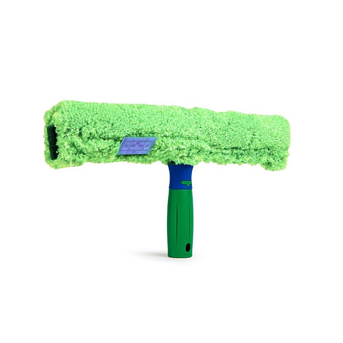 Kit de nettoyage de vitres UNGER GreenLabel avec raclette et chiffon pour un nettoyage facile et efficace.
