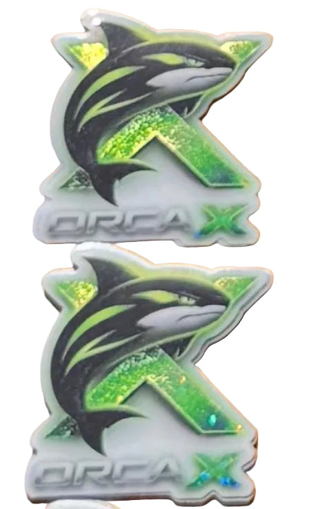 Autocollants pailletés ORCA X, stickers colorés et brillants pour personnaliser objets et accessoires.