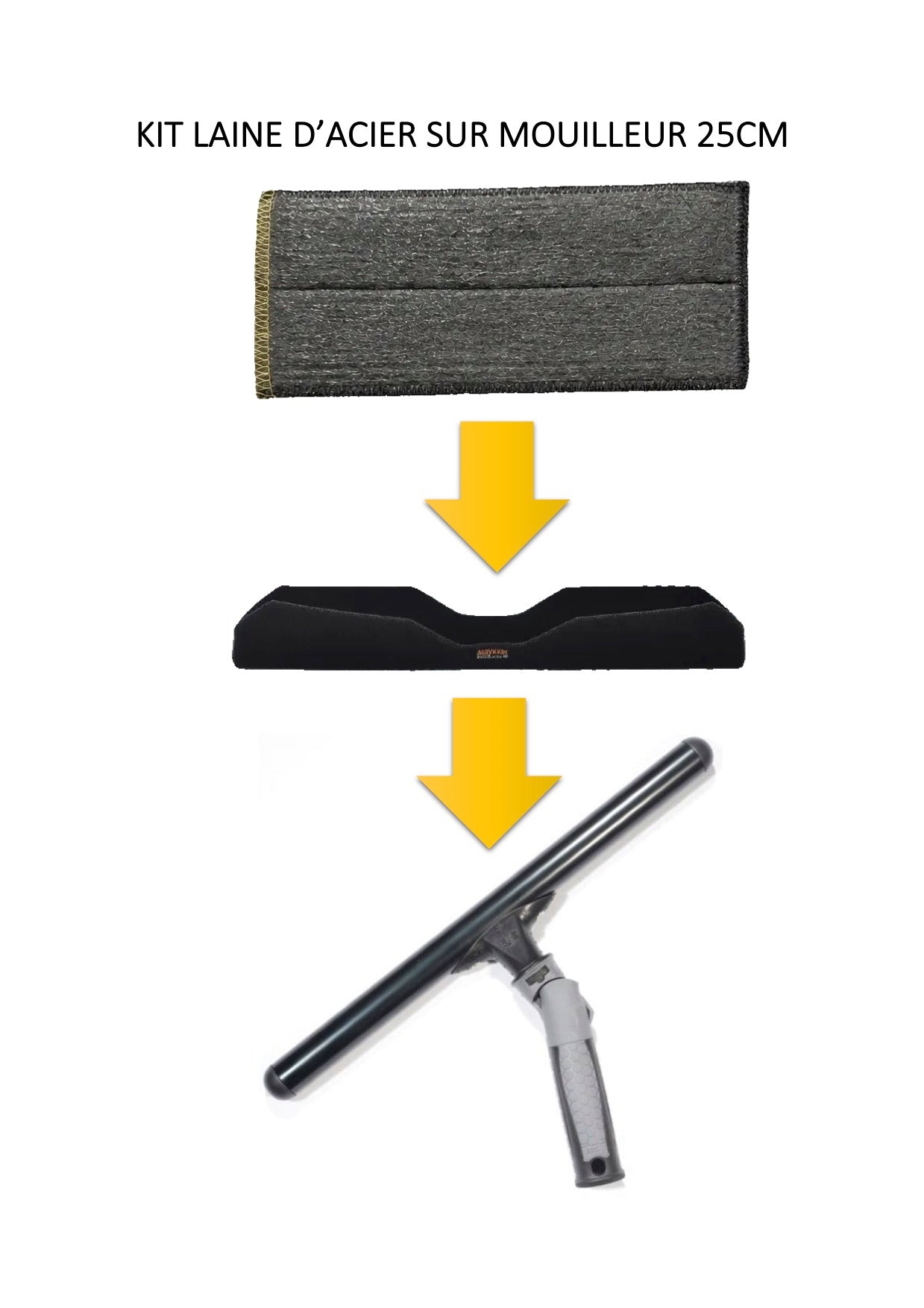Ensemble de mouilleur et laine d'acier de 25 cm de la marque MyCleanerShop pour nettoyage et entretien.