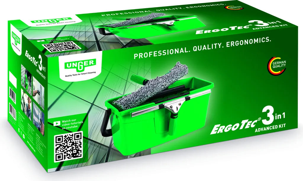 UNGER ErgoTec kit de nettoyage des vitres 3in1 seau mouilleur raclette - MyCleanerShop