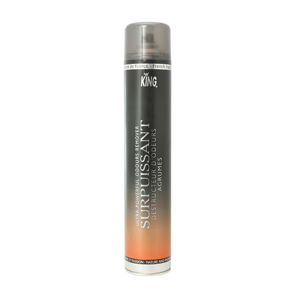 Destructeur d'odeurs surpuissant aux agrumes de 750ml de la marque MyCleanerShop, bouteille avec étiquette colorée.