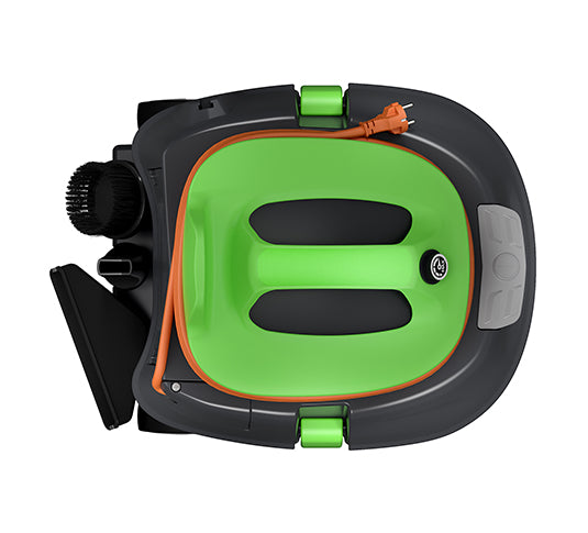 Aspirateur ICA MP 1/12 PRO avec design compact et accessoires visibles sur le dessus, pour nettoyage industriel ou professionnel.