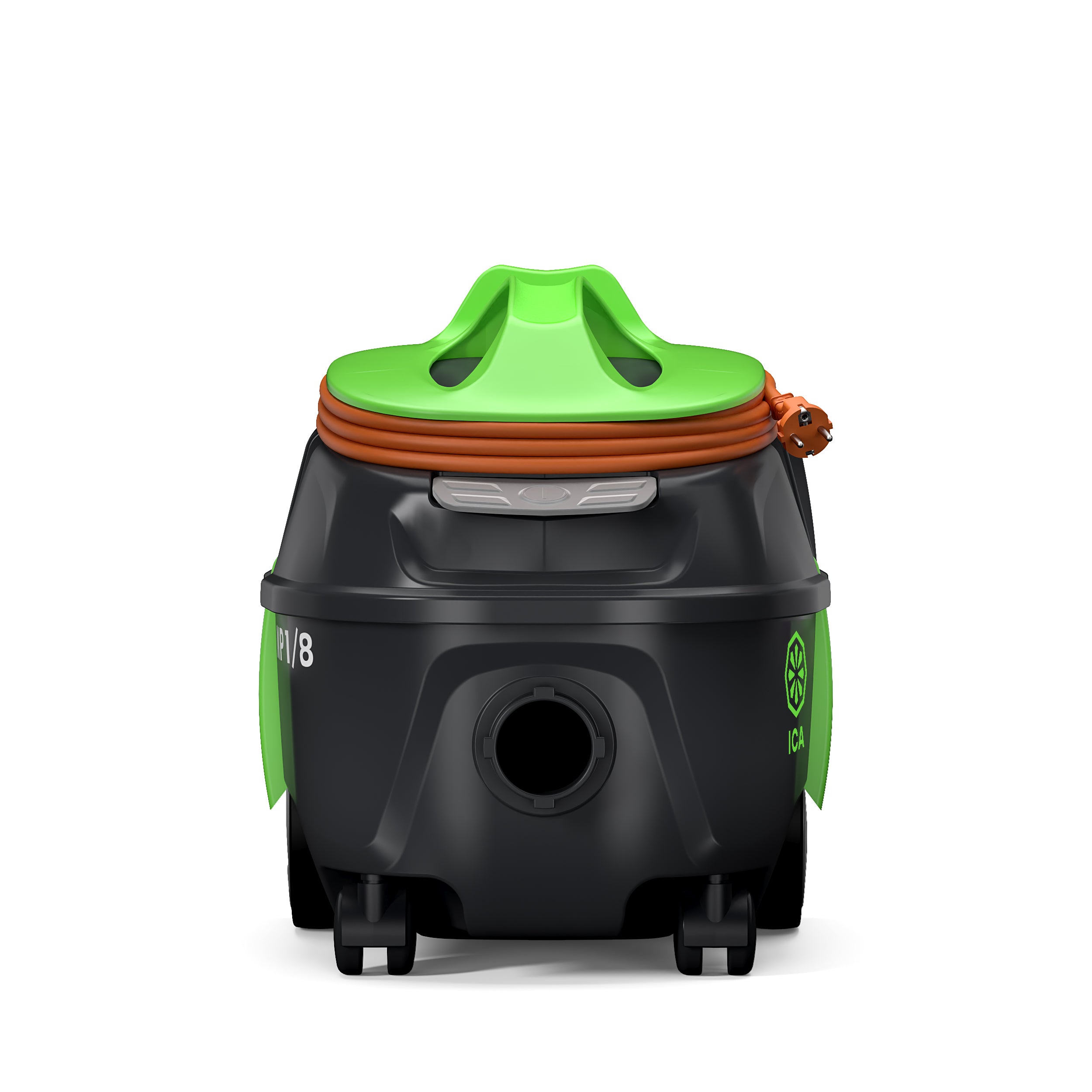 Aspirateur ICA MP 1/8 avec vue frontale, compact et robuste, conçu pour un nettoyage efficace et précis.