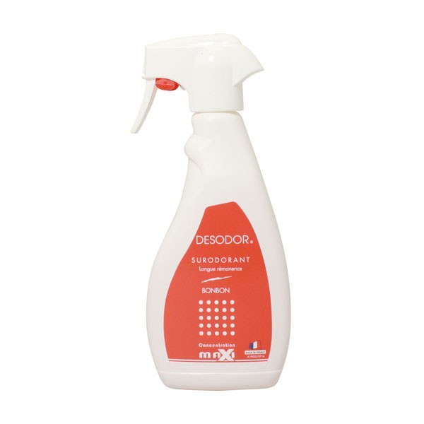 Spray désodorisant Sico Surodorant de 500 ml dans un flacon blanc avec un bouchon bleu, idéal pour rafraîchir l'air.