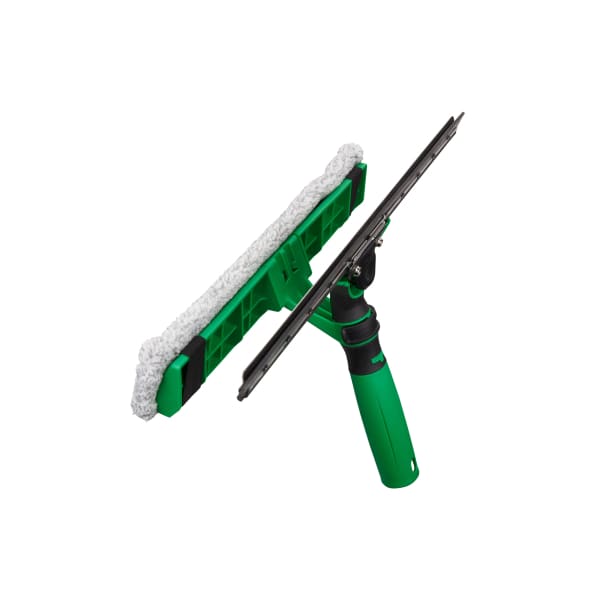 Raclette combinée UNGER VisaVersa Pro avec mouilleur, outil de nettoyage pour vitres et surfaces lisses, en plastique noir.